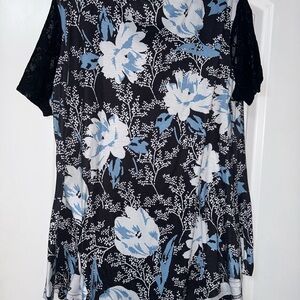 Chic Black and Blue Floral Women's Blouse